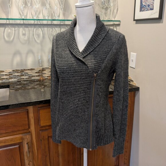 WILLI SMITH Sweater Chunky Moto Wool Blend Shawl Collar Zip Front Jacket Coat - Picture 1 of 5